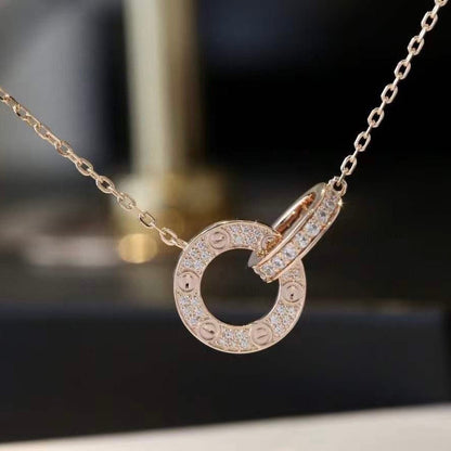 [⭐Maelin]LOVE 7.6MM NECKLACE ROSE GOLD AND SILVER  FULL DIAMOND