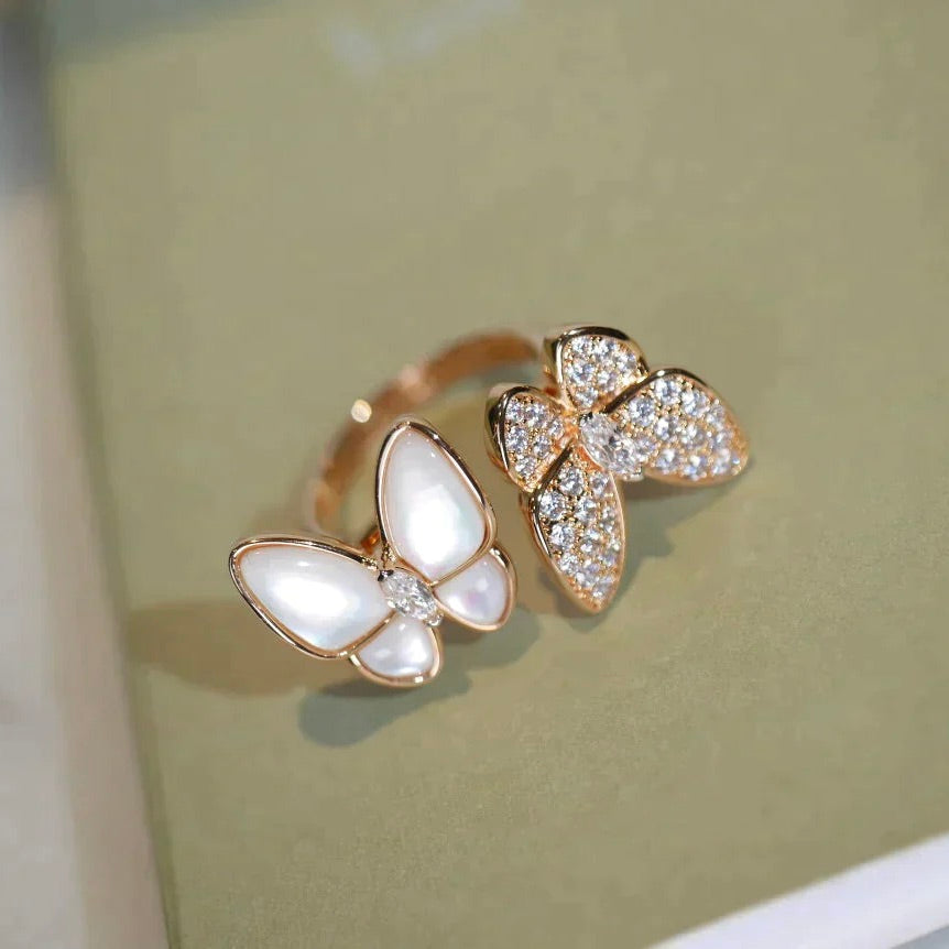 [⭐Maelin]TWIN BUTTERFLY DIAMOND MOP RING