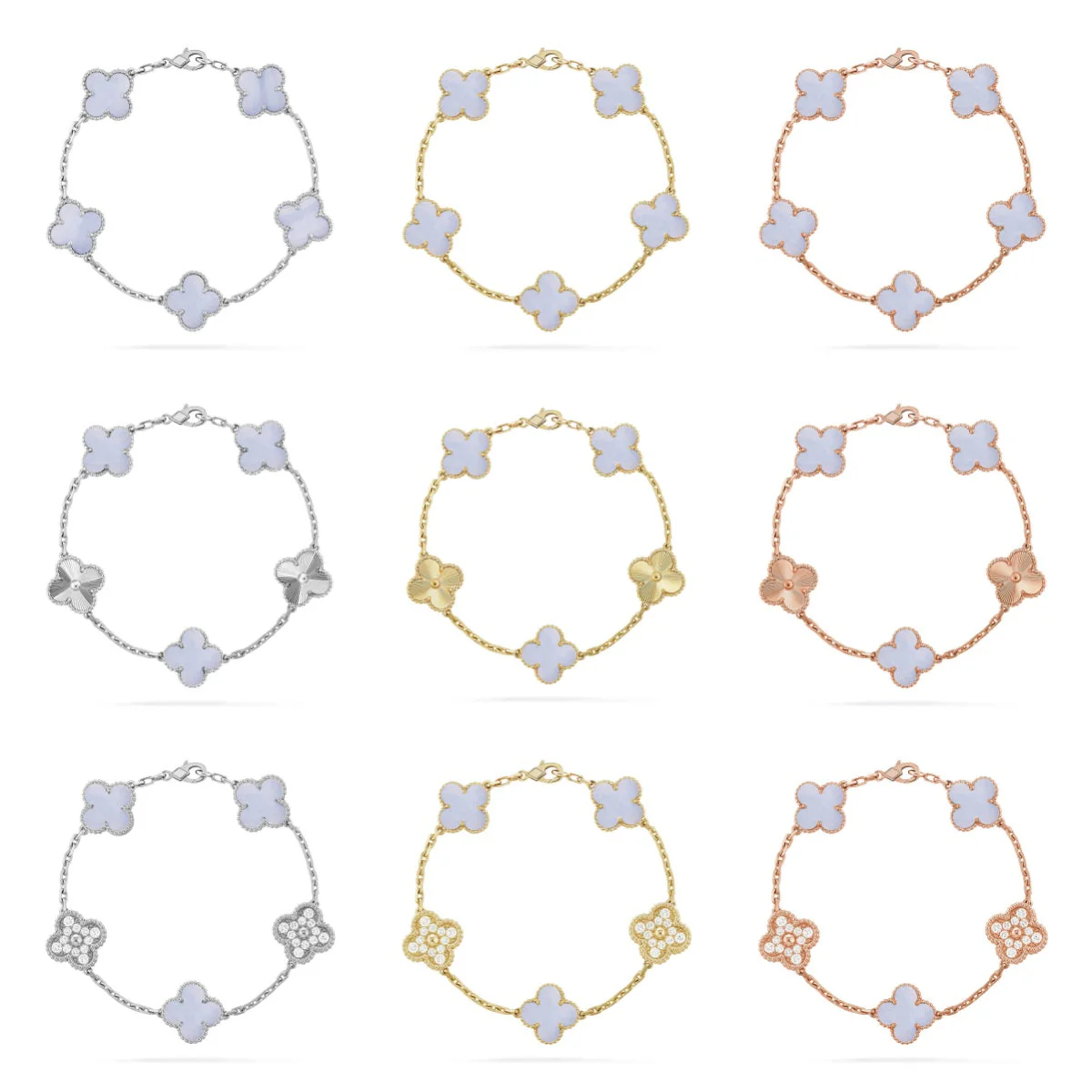 [⭐Maelin] CLOVER 5 MOTIF PURPLE CHALCEDONY BRACELET COLLECTION