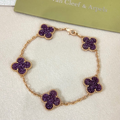 [⭐Maelin]NEW PURPLE SAND-GOLD FOUR-LEAF CLOVER 5-FLOWER BRACELET