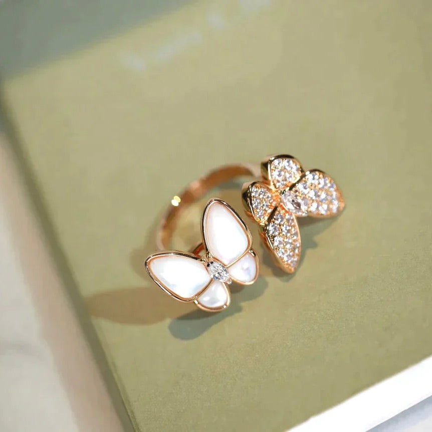 [⭐Maelin]TWIN BUTTERFLY DIAMOND MOP RING