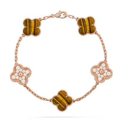 [⭐Maelin] CLOVER 5 MOTIFS TIGER EYE BRACELET COLLECTION
