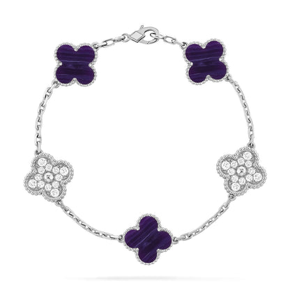 [⭐Maelin]CLOVER 5 MOTIF PURPLE STRIPES BRACELET COLLECTION