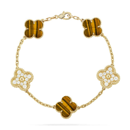[⭐Maelin] CLOVER 5 MOTIFS TIGER EYE BRACELET COLLECTION