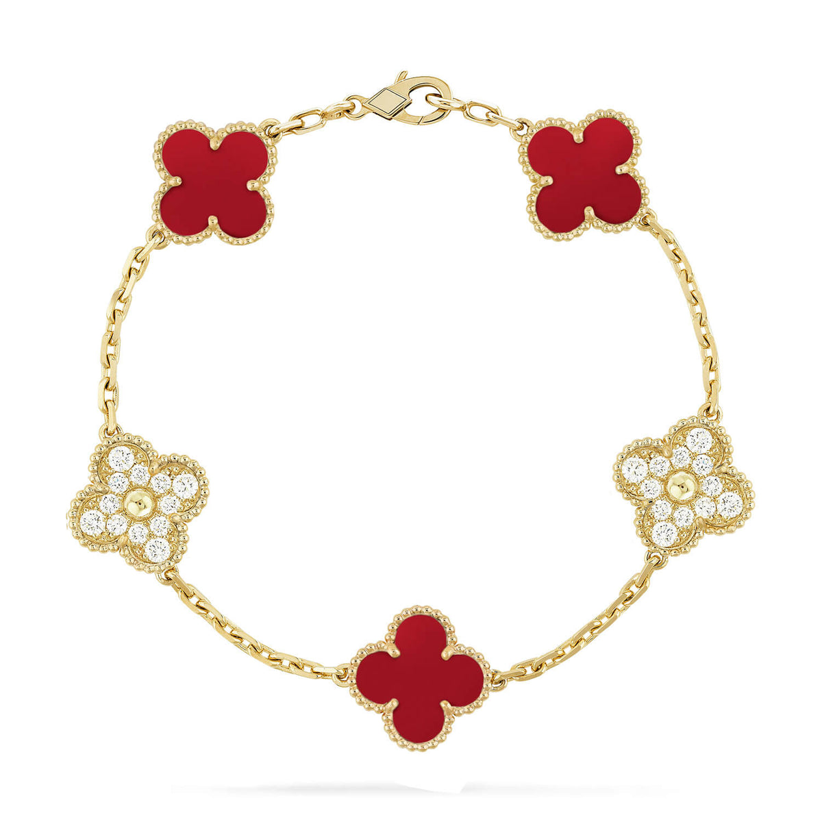 [⭐Maelin] CLOVER 5 MOTIF RED CORNELIAN BRACELET COLLECTION