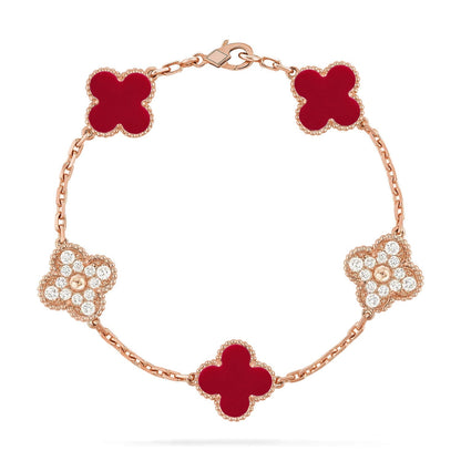 [⭐Maelin] CLOVER 5 MOTIF RED CORNELIAN BRACELET COLLECTION