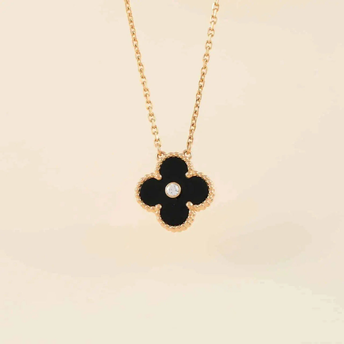 [⭐Maelin]CLOVER 15MM DIAMOND ONYX NECKLACE