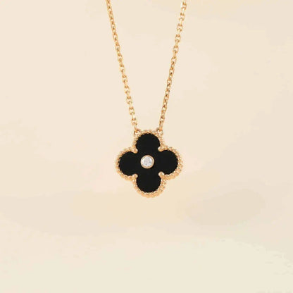 [⭐Maelin]CLOVER 15MM DIAMOND ONYX NECKLACE