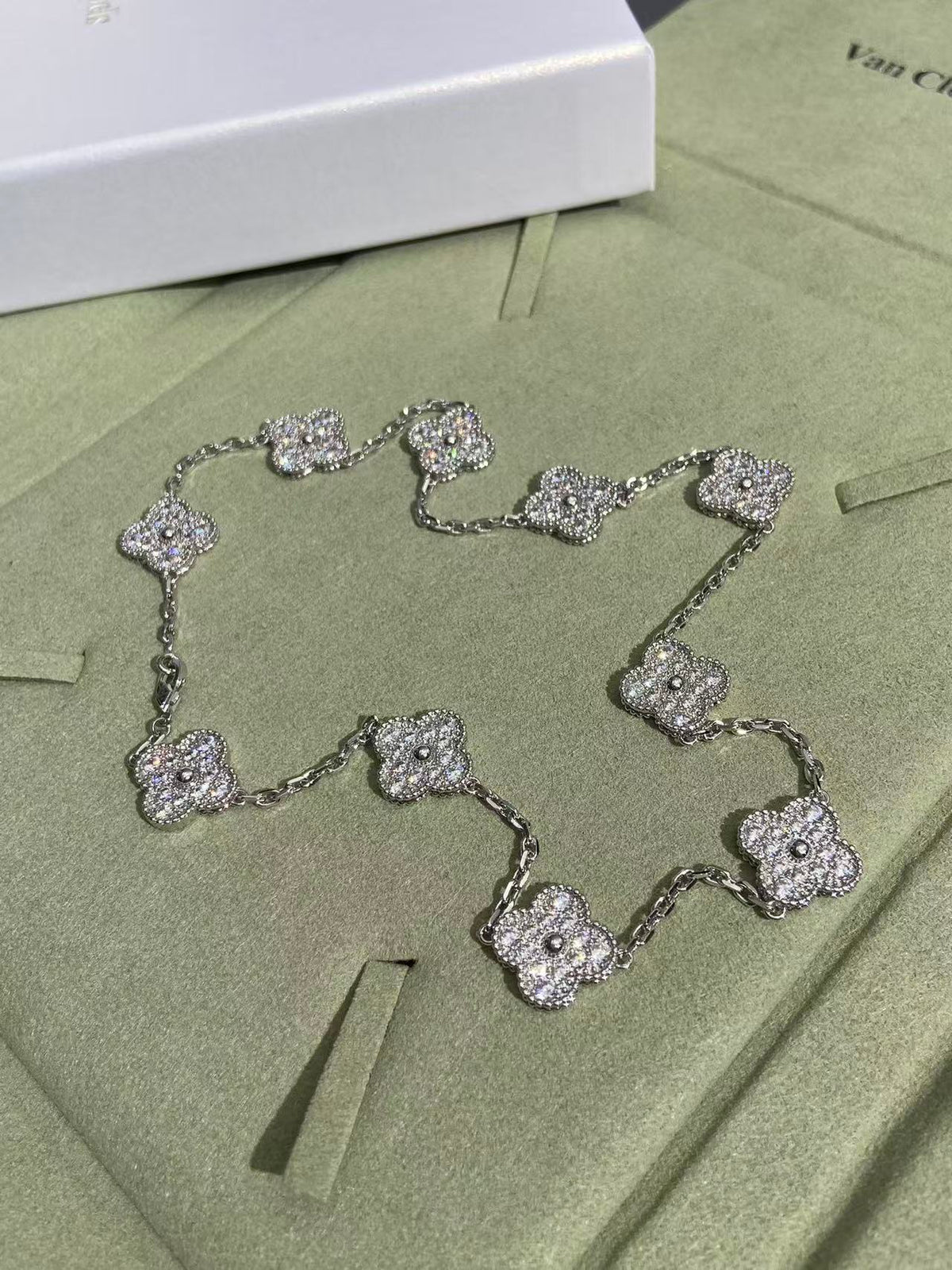 [⭐Maelin]CLOVER 10 MOTIFS  FULL DIAMOND NECKLACE