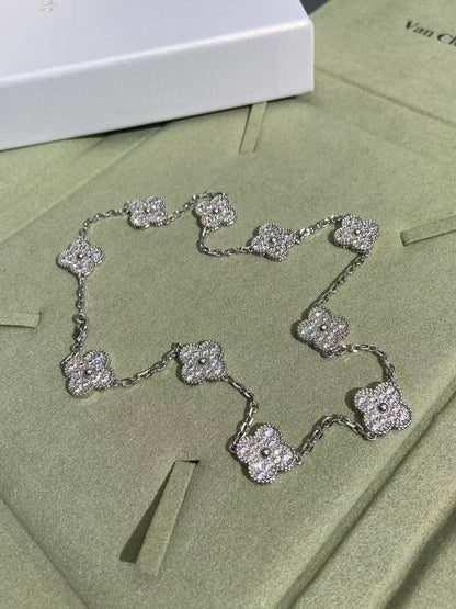 [⭐Maelin]CLOVER 10 MOTIFS  FULL DIAMOND NECKLACE