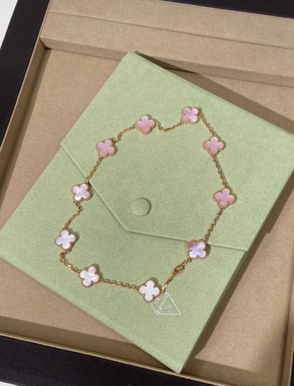 [⭐Maelin Jewellery] Pink Necklace with Ten Clover Designs