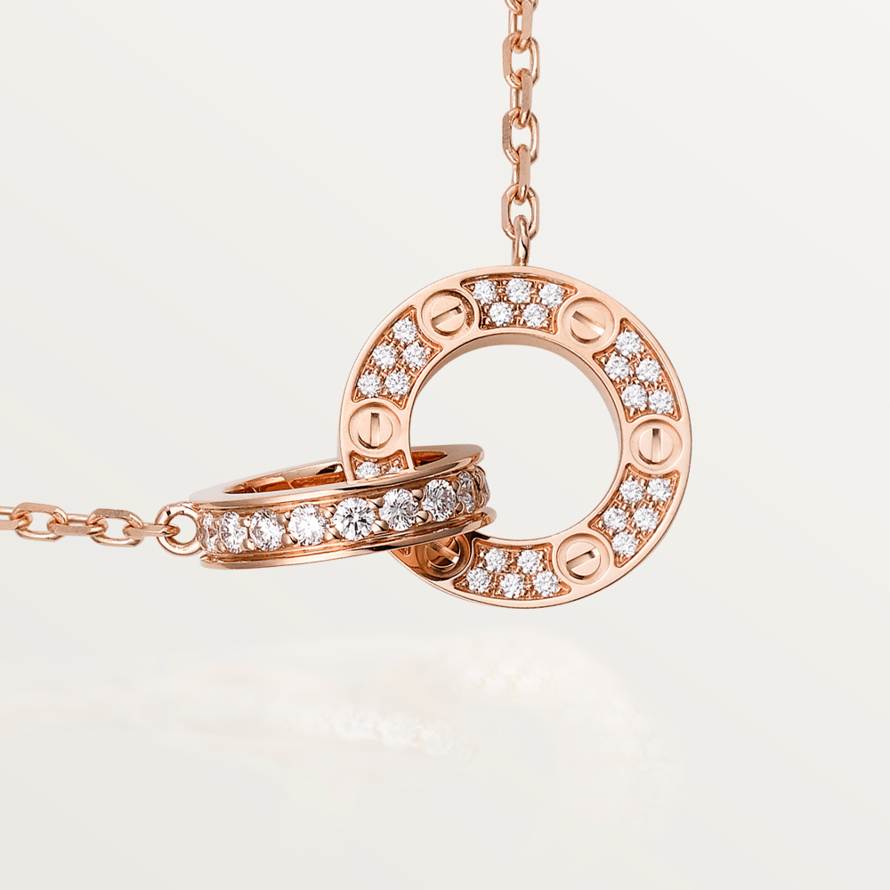 [⭐Maelin]LOVE 7.6MM NECKLACE ROSE GOLD AND SILVER  FULL DIAMOND
