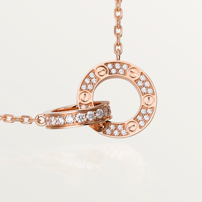 [⭐Maelin]LOVE 7.6MM NECKLACE ROSE GOLD AND SILVER  FULL DIAMOND