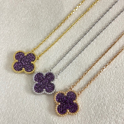 [⭐Maelin]NEW 15MM PURPLE SAND-GOLD FOUR-LEAF CLOVER NECKLACE