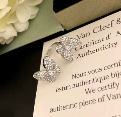 [⭐Maelin]TWIN SILVER BUTTERFLY DIAMOND RING