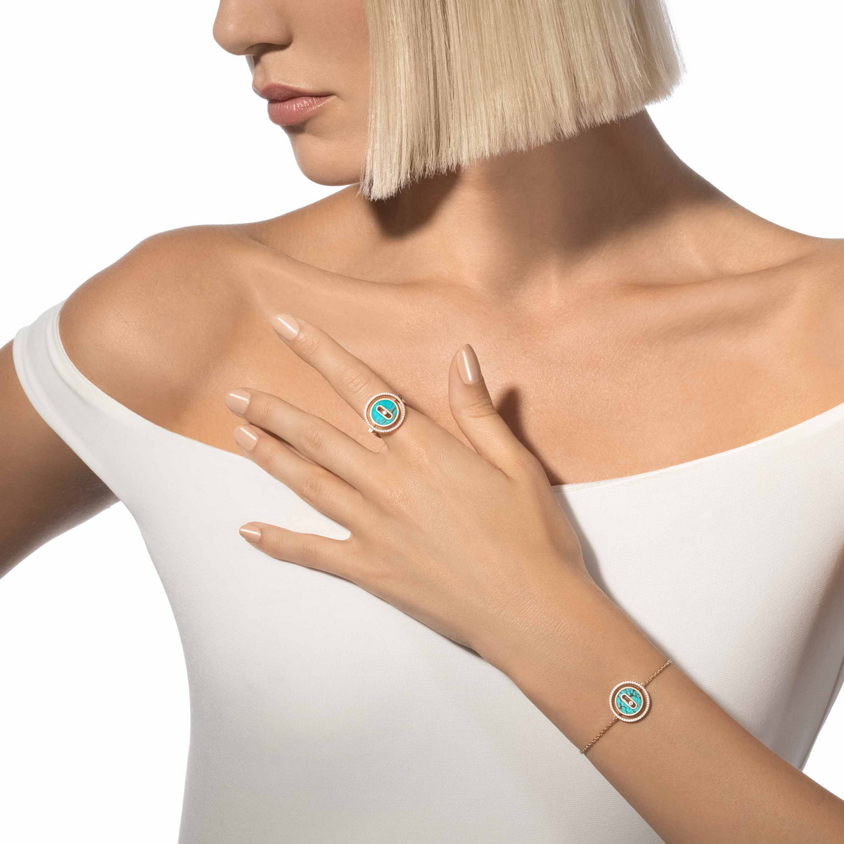 [⭐Maelin]Demo MOVE TURQUOISE PINK GOLD DIAMOND BRACELET