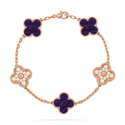 [⭐Maelin]CLOVER 5 MOTIF PURPLE STRIPES BRACELET COLLECTION