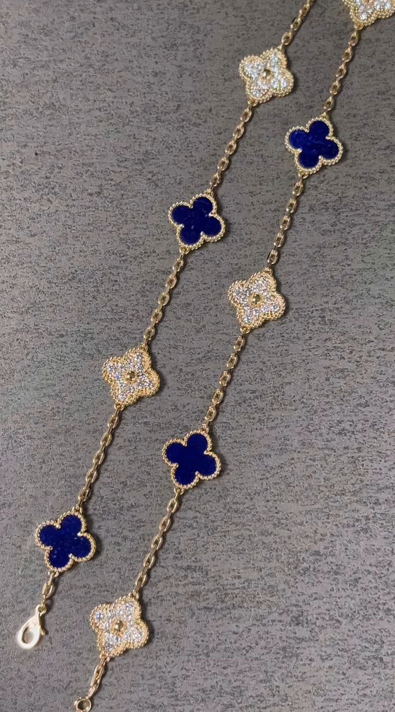 [⭐Maelin]CLOVER 10 MOTIFS DIAMONDS SET IN LAPIS LAZULI
