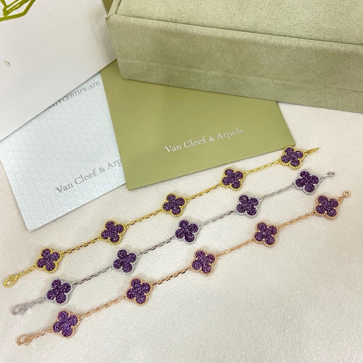 [⭐Maelin]NEW PURPLE SAND-GOLD FOUR-LEAF CLOVER 5-FLOWER BRACELET