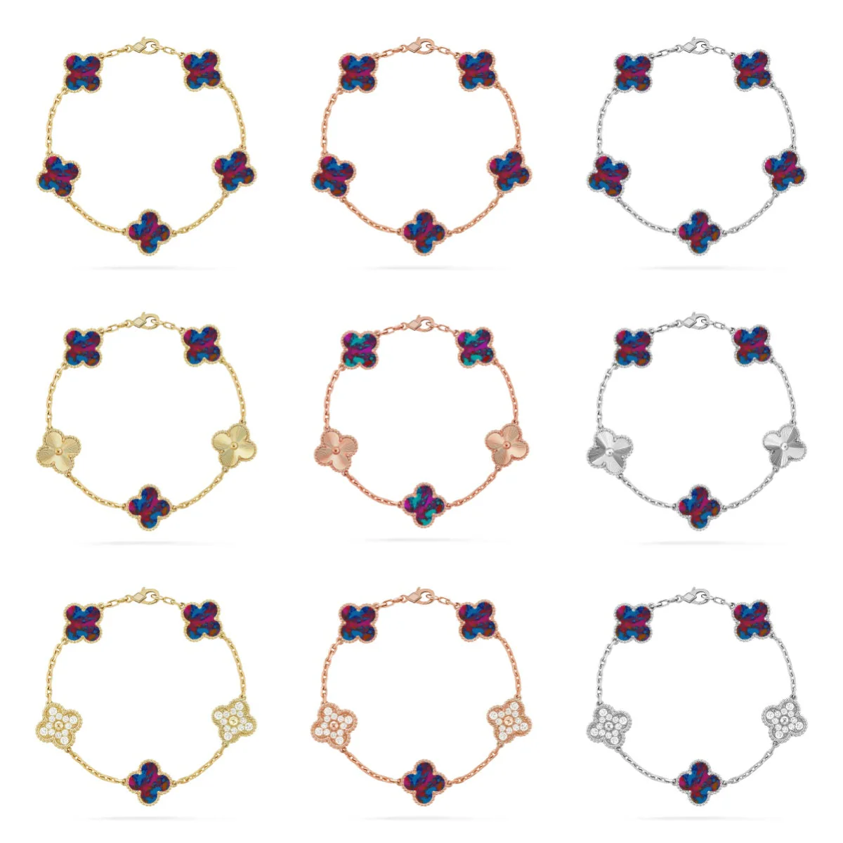 [⭐Maelin]CLOVER 5 MOTIF COLOR GEMSTONES BRACELET COLLECTION