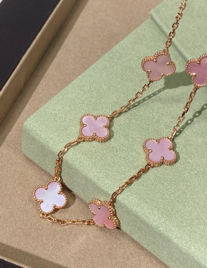 [⭐Maelin Jewellery] Pink Necklace with Ten Clover Designs