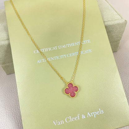 [⭐Maelin]15MM BUBBLE PINK ENAMEL SINGLE-FLOWER FOUR-LEAF CLOVER NECKLACE