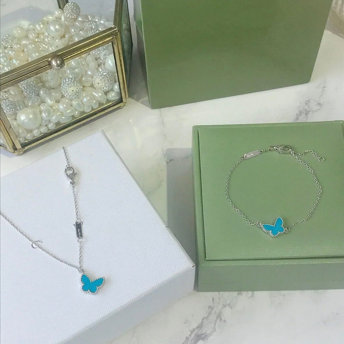 [⭐Maelin]BUTTERFLY TURQUOISE BUTTERFLY BRACELET SILVER