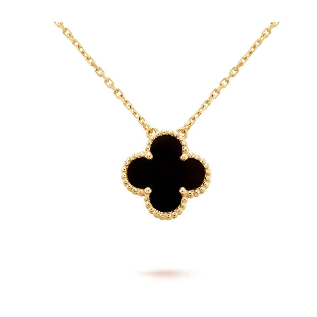 [⭐Maelin]CLOVER 15MM BLACK ONYX SINGLE FLOWER NECKLACE