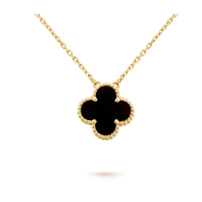[⭐Maelin]CLOVER 15MM BLACK ONYX SINGLE FLOWER NECKLACE