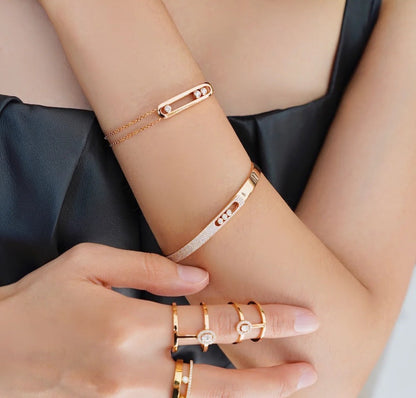 [⭐Maelin]Move Noa Rose Gold Pavé Diamond Bangle Bracelet