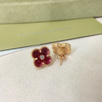 [⭐Maelin]2026 NEW  CLOVER 1 MOTIFPINK ENAMEL STUD EARRINGS WITH DIAMONDS