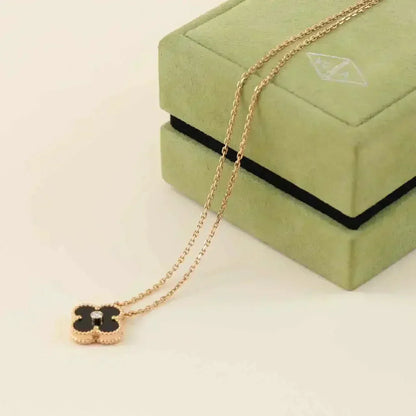 [⭐Maelin]CLOVER 15MM DIAMOND ONYX NECKLACE