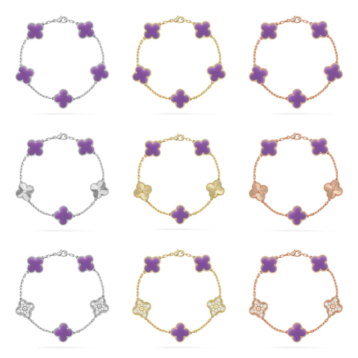 [⭐Maelin]CLOVER 5 MOTIF LIGHT PURPLE BRACELET COLLECTION