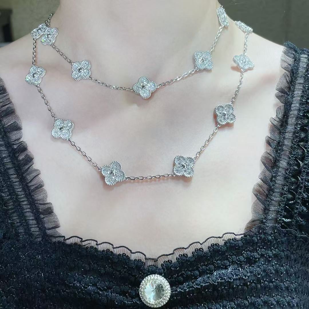 [⭐Maelin]CLOVER 20 MOTIFS FULL-DIAMOND NECKLACE