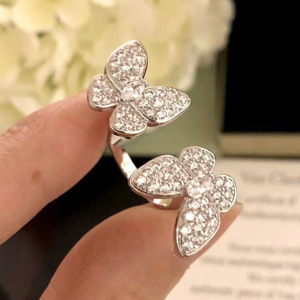 [⭐Maelin]TWIN SILVER BUTTERFLY DIAMOND RING