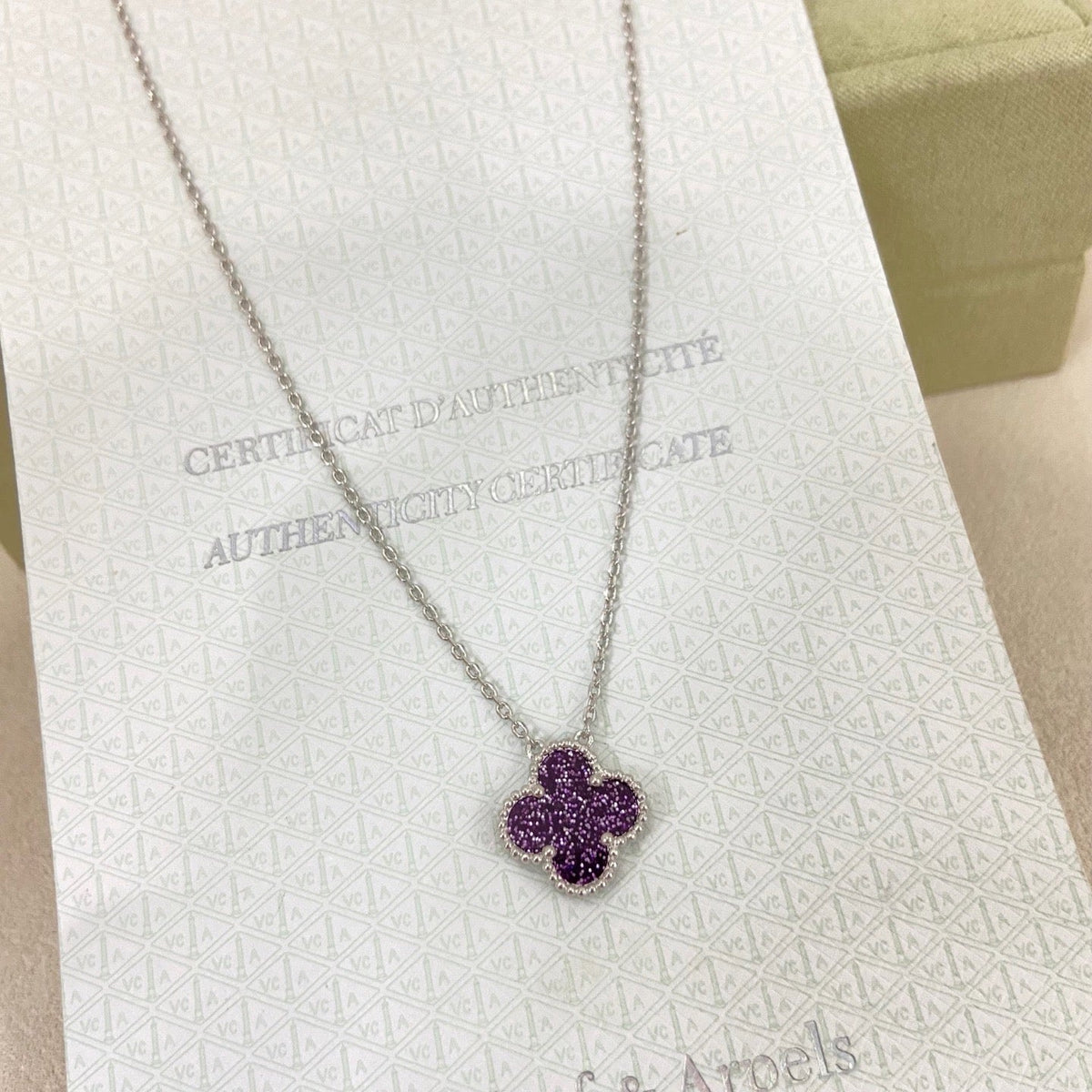 [⭐Maelin]NEW 15MM PURPLE SAND-GOLD FOUR-LEAF CLOVER NECKLACE