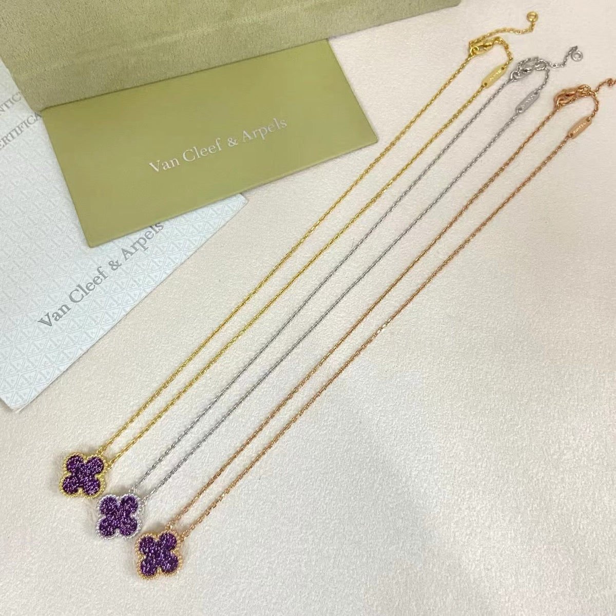 [⭐Maelin]NEW 15MM PURPLE SAND-GOLD FOUR-LEAF CLOVER NECKLACE