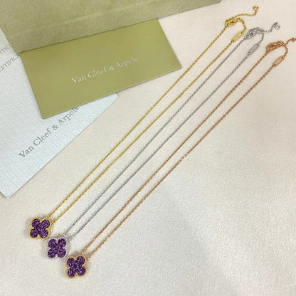 [⭐Maelin]NEW 15MM PURPLE SAND-GOLD FOUR-LEAF CLOVER NECKLACE