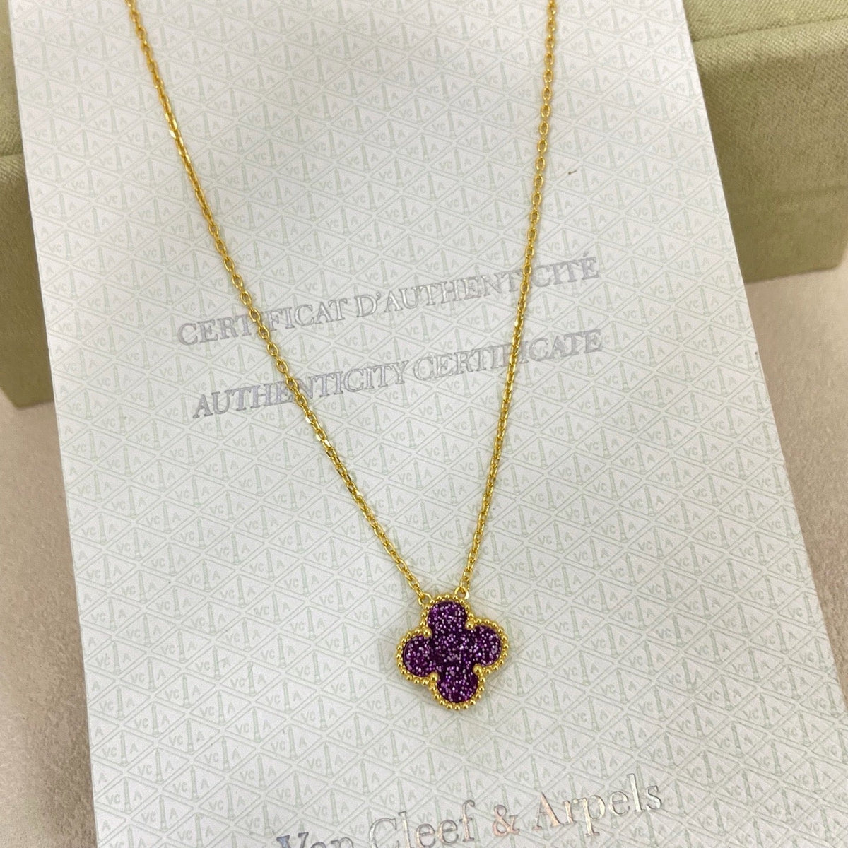 [⭐Maelin]NEW 15MM PURPLE SAND-GOLD FOUR-LEAF CLOVER NECKLACE