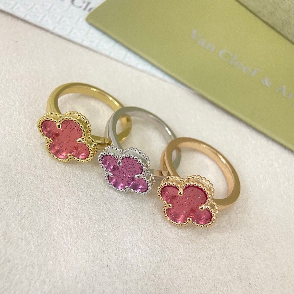 [⭐Maelin]NEW ROSE QUARTZ FOUR-LEAF CLOVER RING