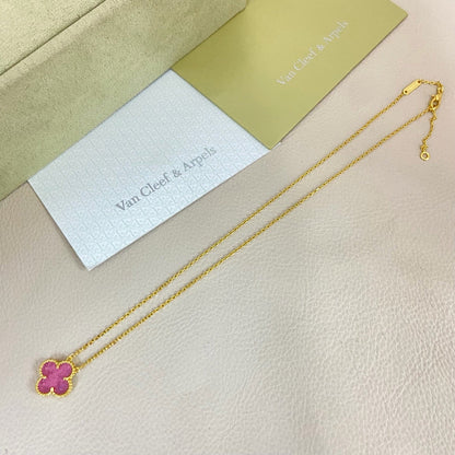 [⭐Maelin]15MM BUBBLE PINK ENAMEL SINGLE-FLOWER FOUR-LEAF CLOVER NECKLACE