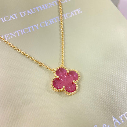 [⭐Maelin]15MM BUBBLE PINK ENAMEL SINGLE-FLOWER FOUR-LEAF CLOVER NECKLACE