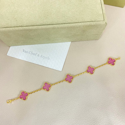 [⭐Maelin]NEW BUBBLE PINK ENAMEL 5-FLOWER BRACELET