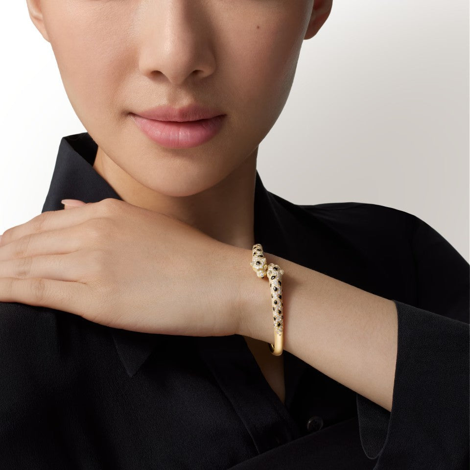 [⭐Maelin]PANTHERE DOUBLE HEADED HALF DIAMOND OPEN BRACELET
