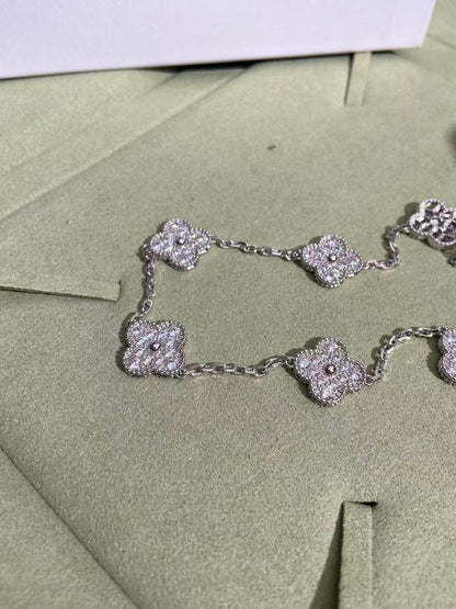 [⭐Maelin]CLOVER 10 MOTIFS  FULL DIAMOND NECKLACE