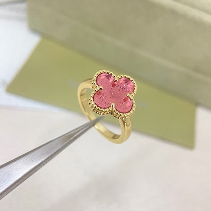 [⭐Maelin]NEW ROSE QUARTZ FOUR-LEAF CLOVER RING