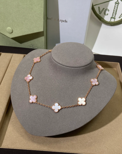 [⭐Maelin Jewellery] Pink Necklace with Ten Clover Designs