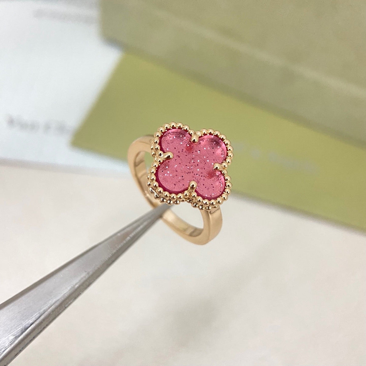 [⭐Maelin]NEW ROSE QUARTZ FOUR-LEAF CLOVER RING