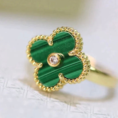 [⭐Maelin]CLOVER MALACHITE RING GOLD DIAMOND
