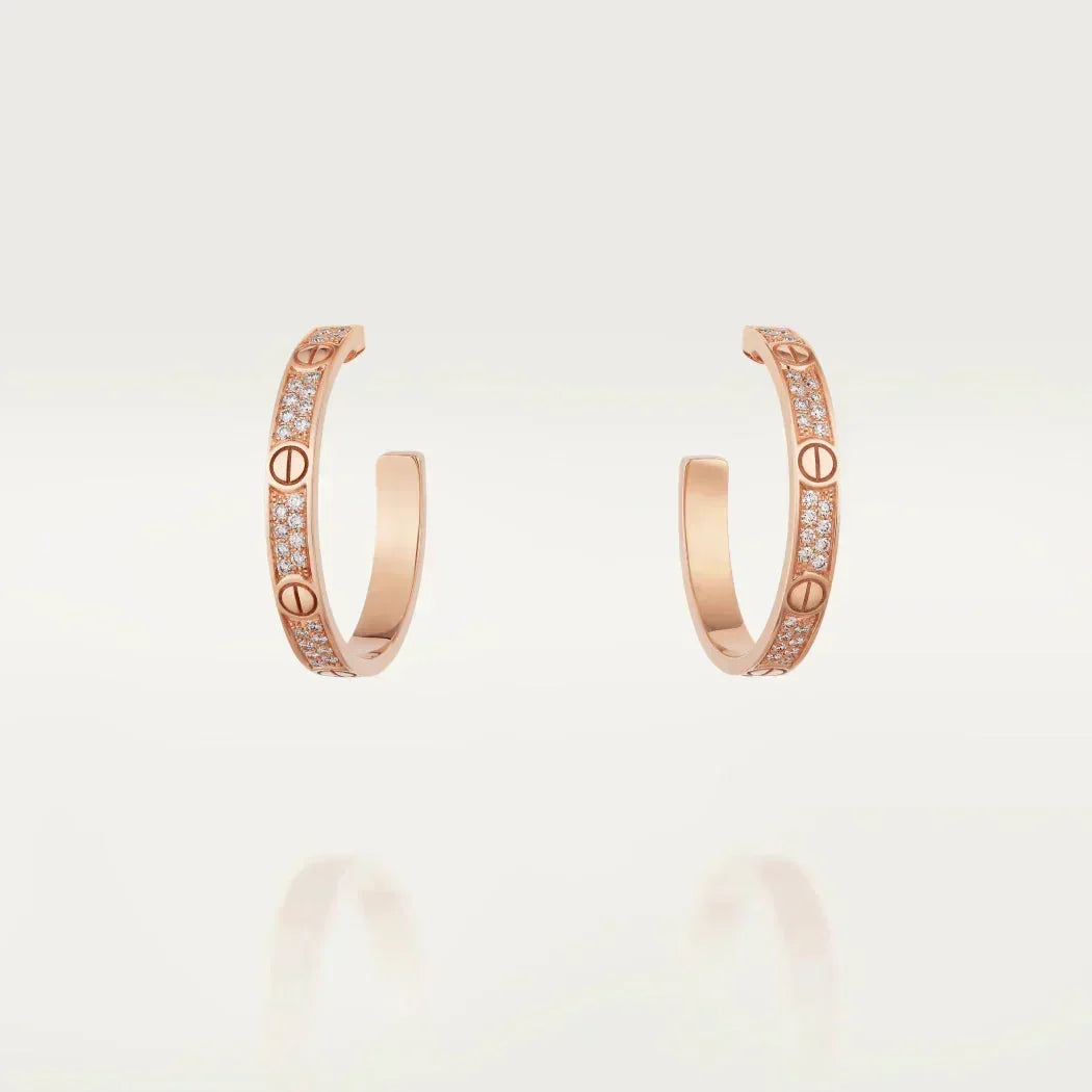 [⭐Maelin]LOVE DIAMOND PINK GOLD HOOP EARRINGS